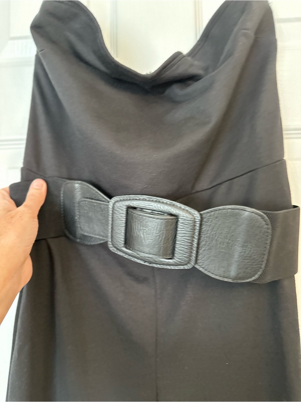 Strapless Black Jumpsuit with Wide Buckle Belt